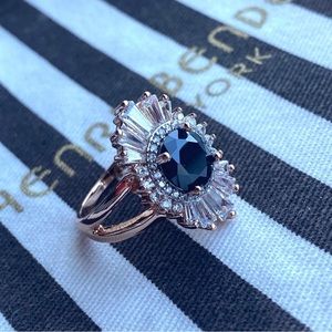 NWOT Henri Bendel Rose Gold Tone Deco Halo Black Stone Cocktail Ring - Size 7